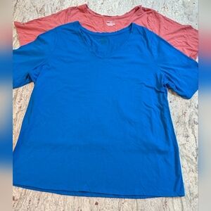 Lane Bryant Two For One Rose Pink & Blue Scoop Neck Short Sleeve Summer T-shirts